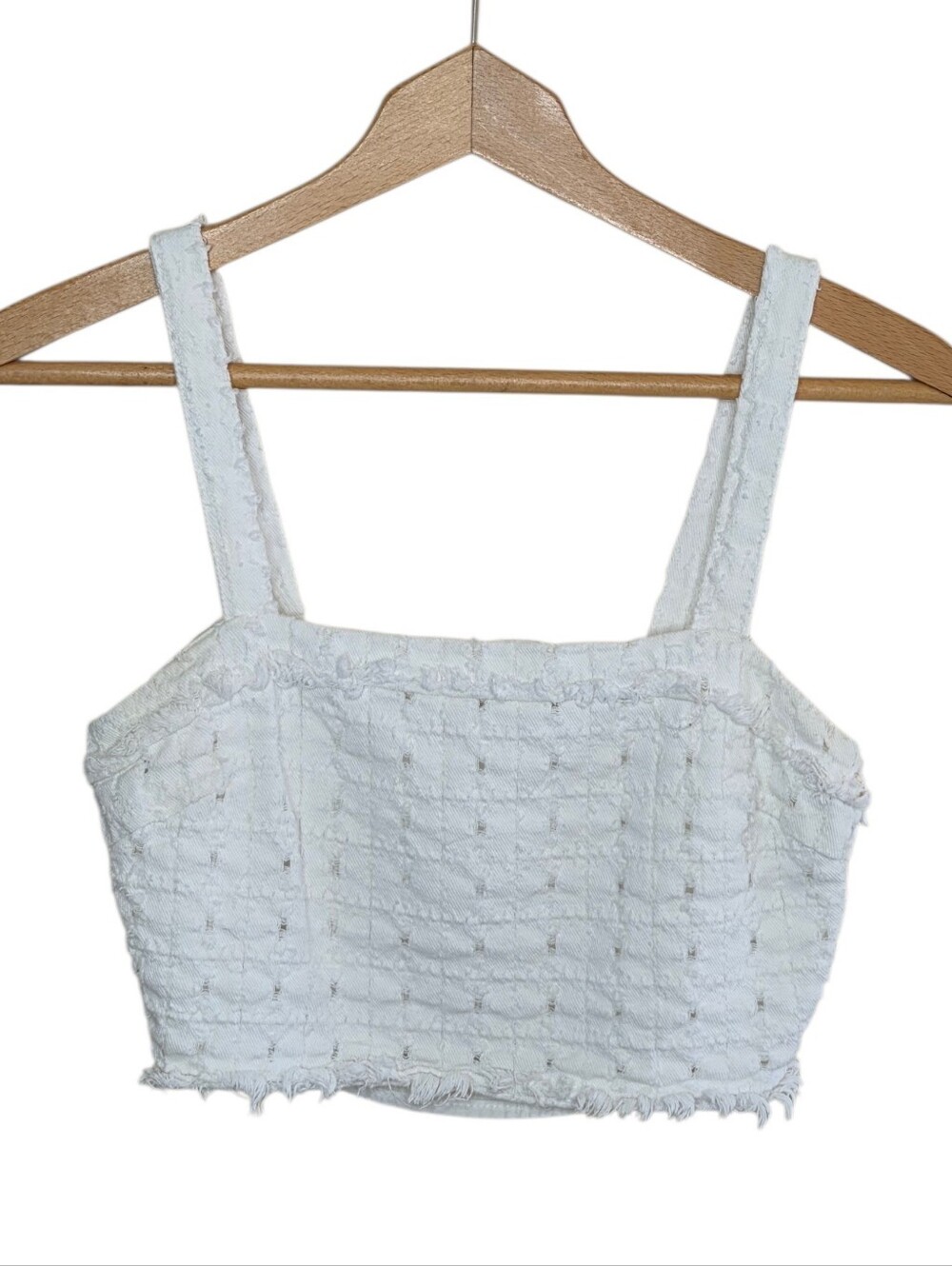 Mod On Trend White Eyelet Cropped Tank Top Size Small Frayed Edges Zipper Back
